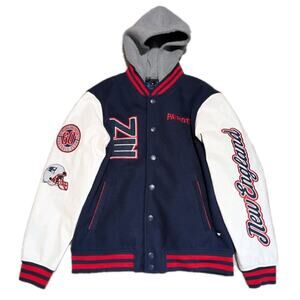 New England Patriots Jacket Adult Medium NFL Football Varsity Script Hooded